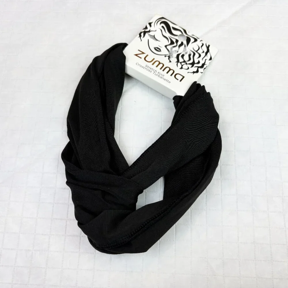 Zumma Black Stretch Knit Crisscross Turbanette Headband